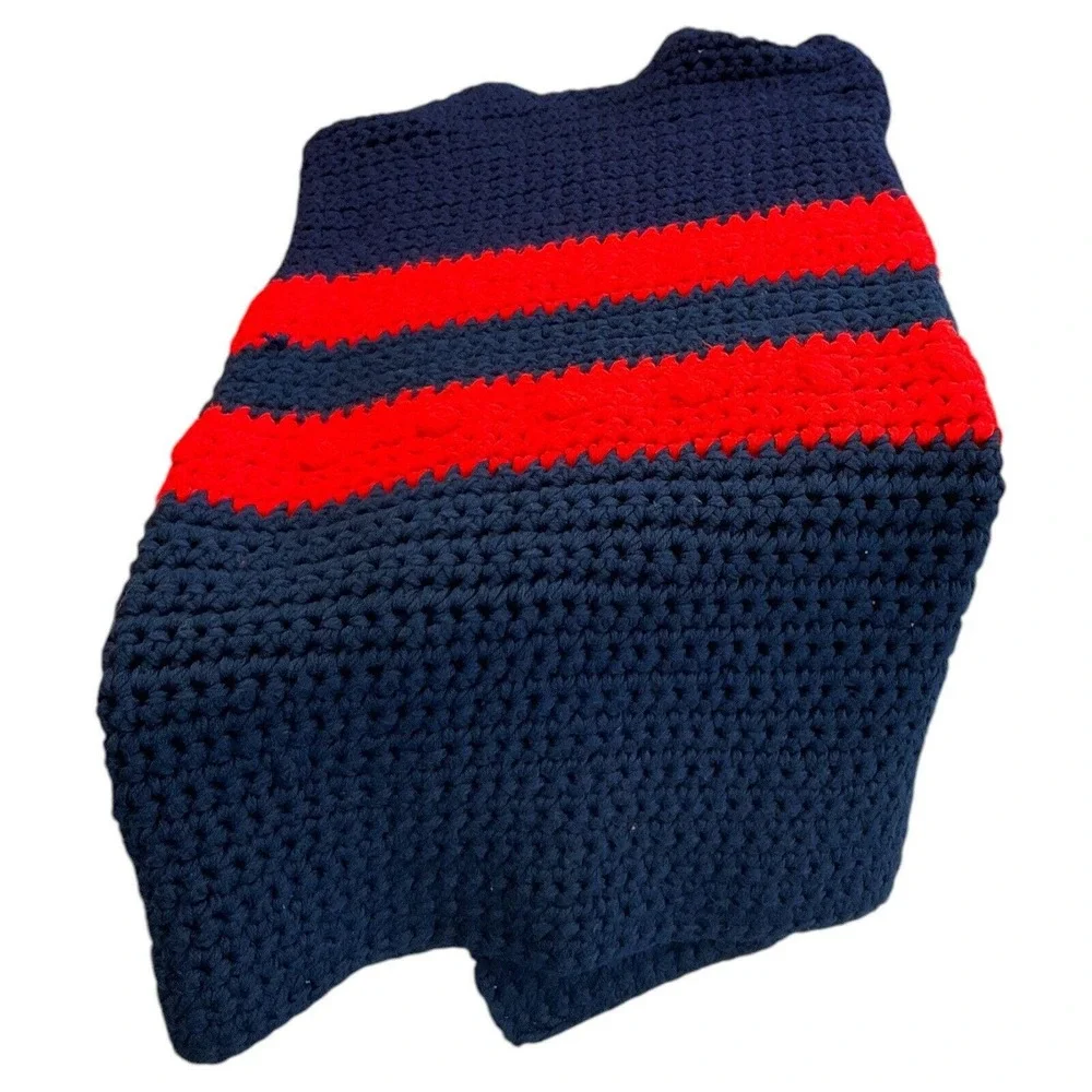 Handmade Crochet Afghan Patriotic Heavyweight Yarn Striped Blanket‎ Throw